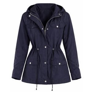 Outer Edge Navy Utility Jacket Hooded Anorak Drawstring Waist - Small